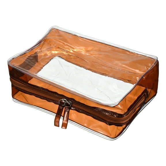 Uxcell 9.1"x3"x6.3" Clear Travel Toiletry Bags, Makeup Bags Cosmetic Pouch with Zipper Brown