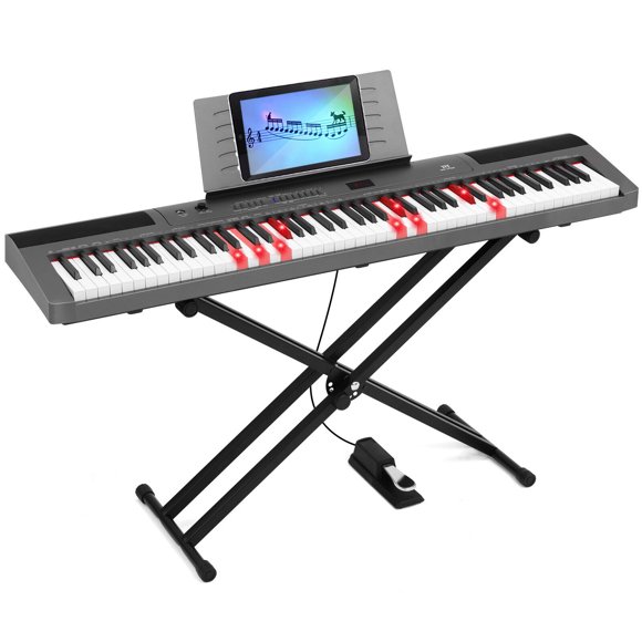 MUSTAR Digital Piano 88 Lighted Keys Semi Weighted Full Size Electric Piano Keyboard for Beginners with Stand (Gray)