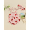 thumbnail image 3 of Musuos Baby Girl Cute Summer Clothes Outfits 3 6 12 18 24Months Strawberry Print Bandage Sleeveless Romper and Headband Set, 3 of 9