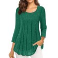 thumbnail image 2 of ClodeEU Women's 3/4 Length Sleeve Blouses，Round Neck Pleated，Sparkle Effect Double Layer Tunic Tops Green,Womens Plus M, 2 of 8