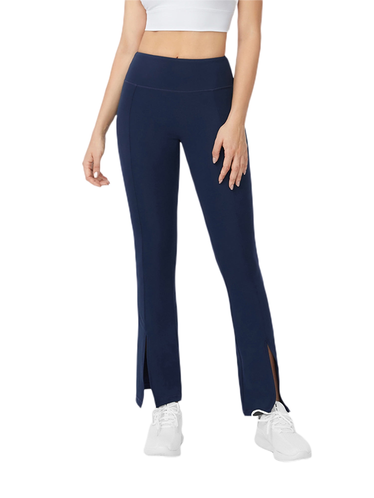 SSPalu Women's High Waisted Bootcut Yoga Pants Front Split Flare Leg Pants Bell Bottom Leggings, Size: Medium, Black