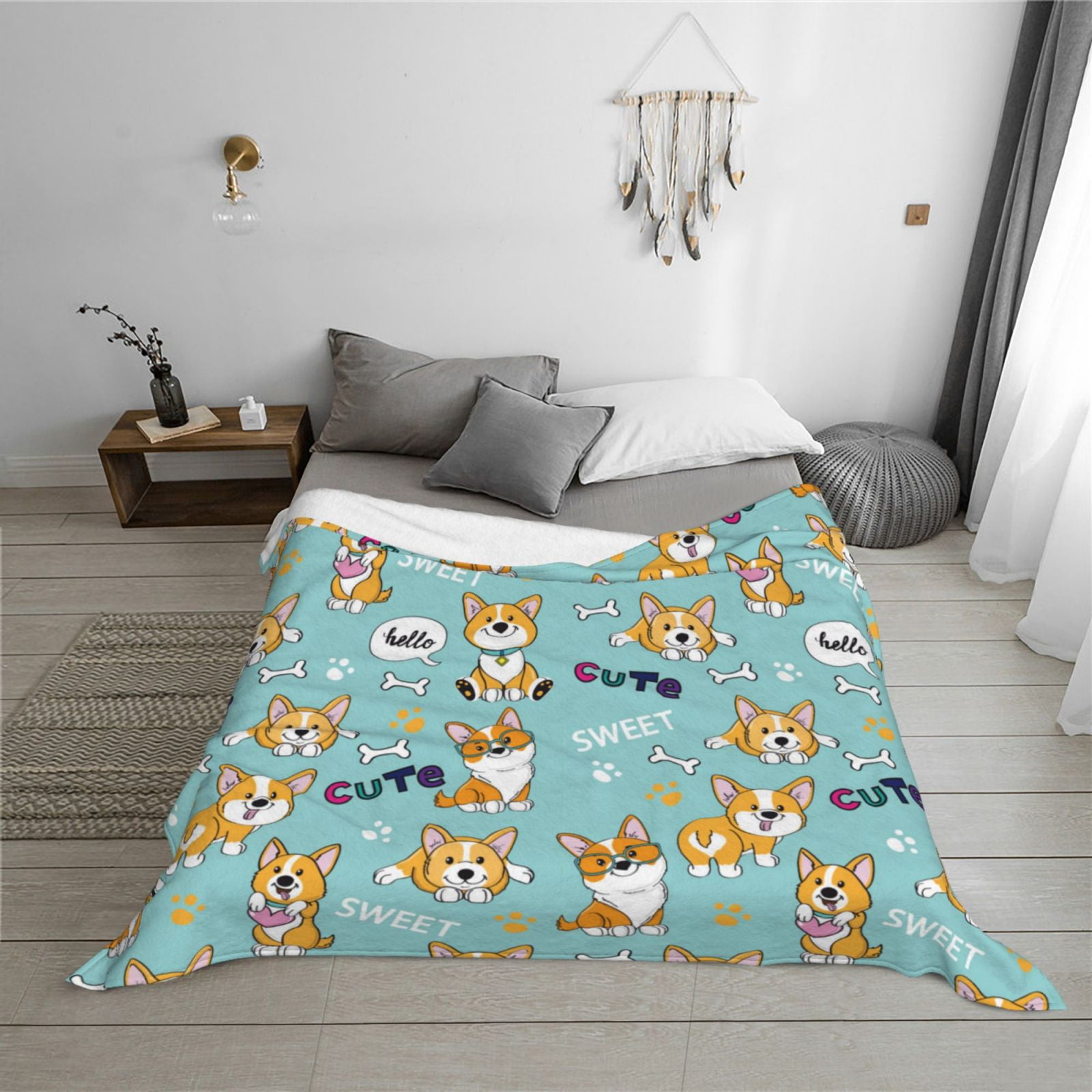 Throw Blanket for Couch - Cute Dogs Corgi Soft Comfy Lightweight Cozy Warm Throw Blanket, Fuzzy Plush Flannel Blanket & Throws for Sofa and Bed All Season