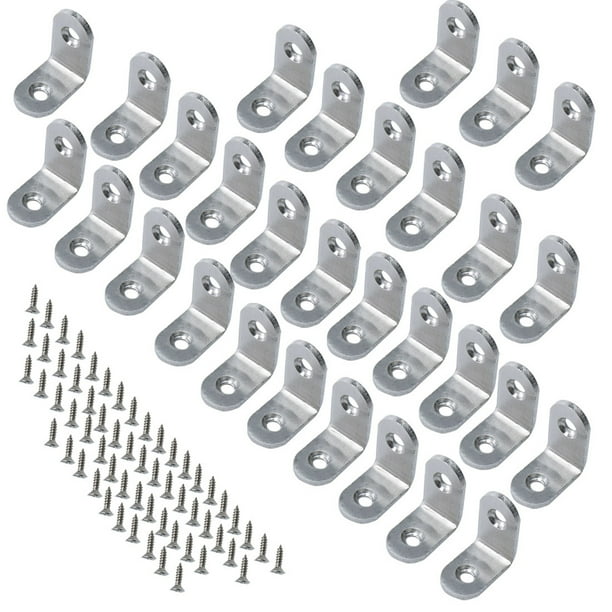 Uxcell 25 x 25mm Stainless Steel L Shaped Angle Brackets with Screws,30