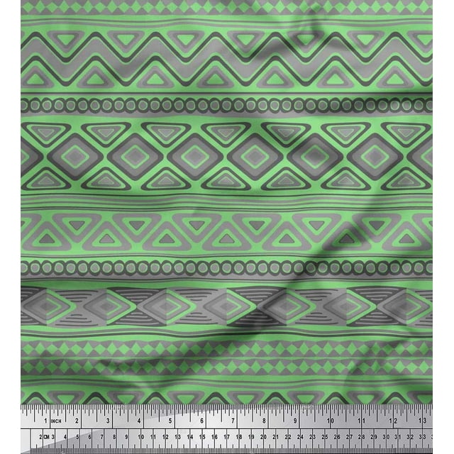Soimoi Polyester Crepe Fabric Aztec Geometric Printed Fabric 1 Yard 52 Inch Wide