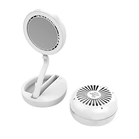 Rechargeable LED Light Makeup Mirror Foldable Fan, Portable Vanity, Smart