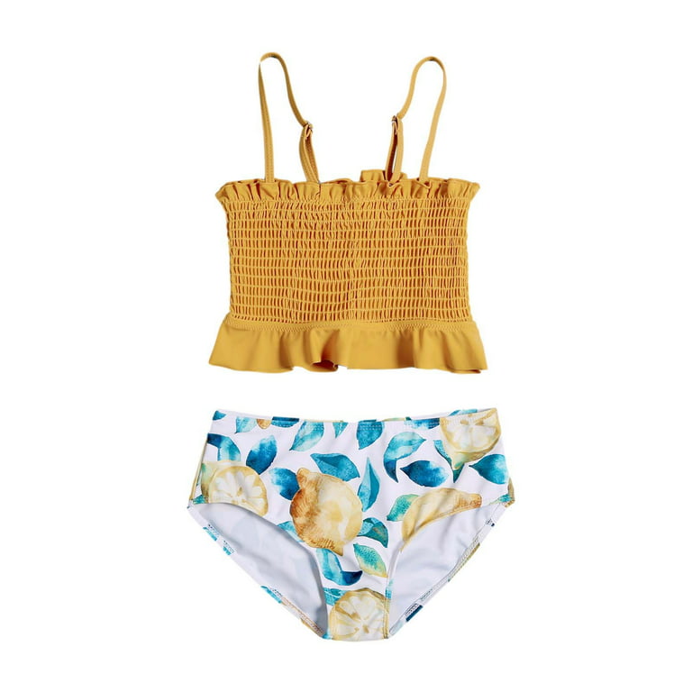 CHGBMOK Summer Toddler Swimsuit Girls Bikini Pleated Solid Color Printed  Tube Top Split Swimsuit 