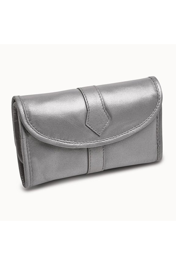 Silver Leather Trifold Jewelry Clutch