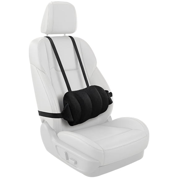 Car Lumbar Support Pillow, Ergonomic Memory Foam Back Cushion for Driving Seat, 15.7 x 7.5 x 3.0 in Auto Accessory with Adjustable Straps, Breathable Polyester for Car Truck Office Chair Black