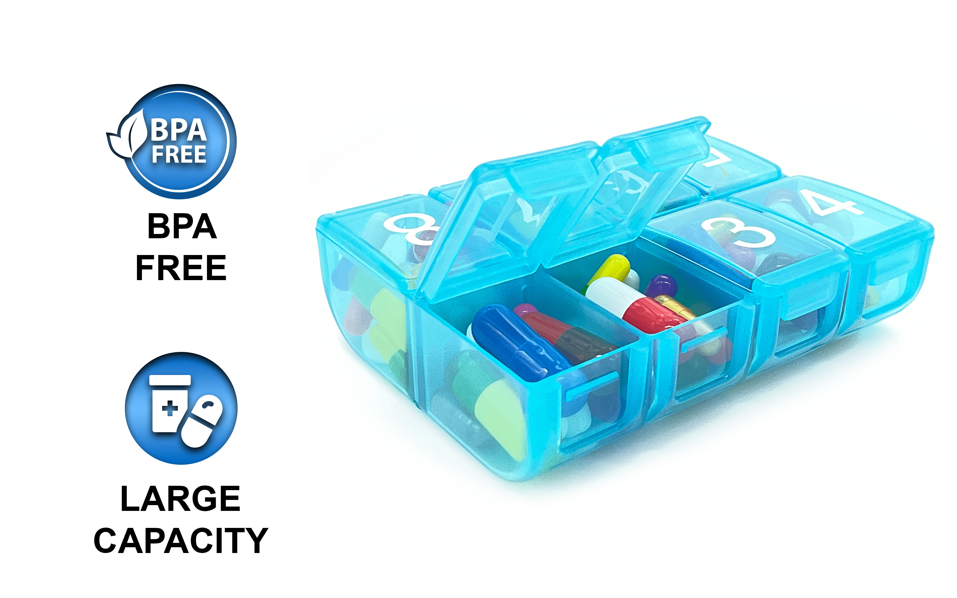 e-Pill 8 Times a Day x 7 Day Large Weekly Pill Organizer - Multicolor