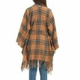 thumbnail image 6 of Xfvqtps Women Cape with Belt Color Blocking Irregular Plaid Pattern Knitting Warm Loose Windproof Coldproof Warm Winter Long Coat Orange, 6 of 9