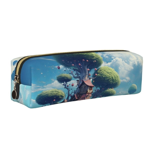 Balery Fantasy Treehouse Planet Scene Estuche de Lápices de Cuero Impreso, Estuche para Suministros de Arte, Estuche de Lápices con Cremallera, Estuche de Almacenamiento de Papelería