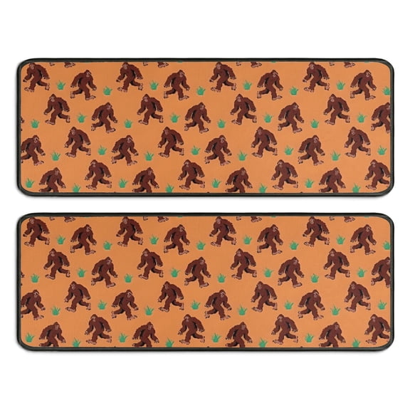 Kitchen Rugs Sets Of 2,Orange Bigfoot and Grass Pattern Anti Fatigue Kitchen Mat Rugs Non Slip Washable,Decorative Kitchen Floor Mats for Kitchen,Sink,Laundry,17"x47" 17"x47"