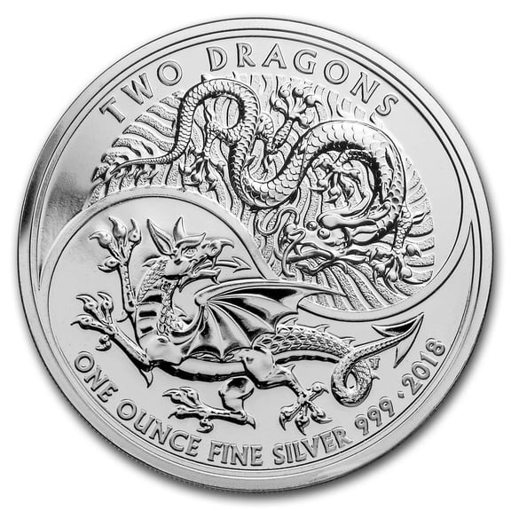 2018 Great Britain 1 oz Silver Two Dragons BU