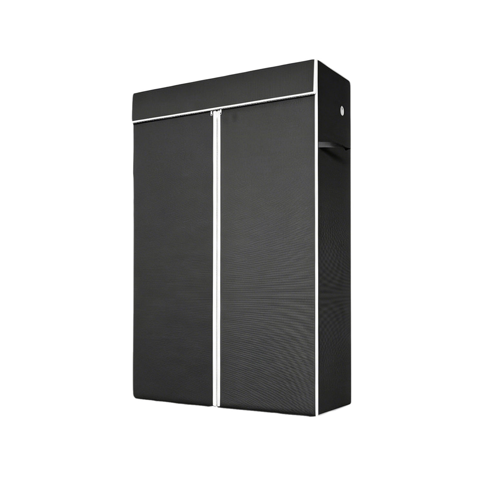 Freestanding Garment Rack with Dust Cover and Rolling Wheels, Metal Clothes Closet and Portable Wardrobe Organizer with Storage Shelf for Bedroom, Black