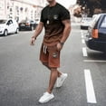 thumbnail image 2 of toraway Autumn Men's Suits Regular Fit 42R Men's Summer Tracksuit Plus Size Short Sleeve O Neck Athletic Suit Casual Color Block Drawstring Waist Tracksuit Set XL, 2 of 4