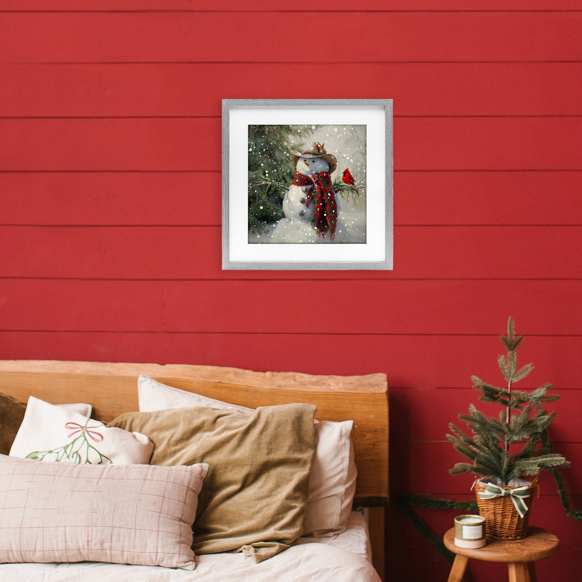 Stupell Industries Cowboy Snowman & Cardinal Gray Framed Print Under Glass, design by Tina LeCour