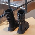thumbnail image 7 of Girls Fall Winter Fleece Lined Mid-Calf Leather Boots, Long Barrel Princess Style Soft Sole Warm Fashion Daily Matching Dress Boots Black 1, 7 of 7