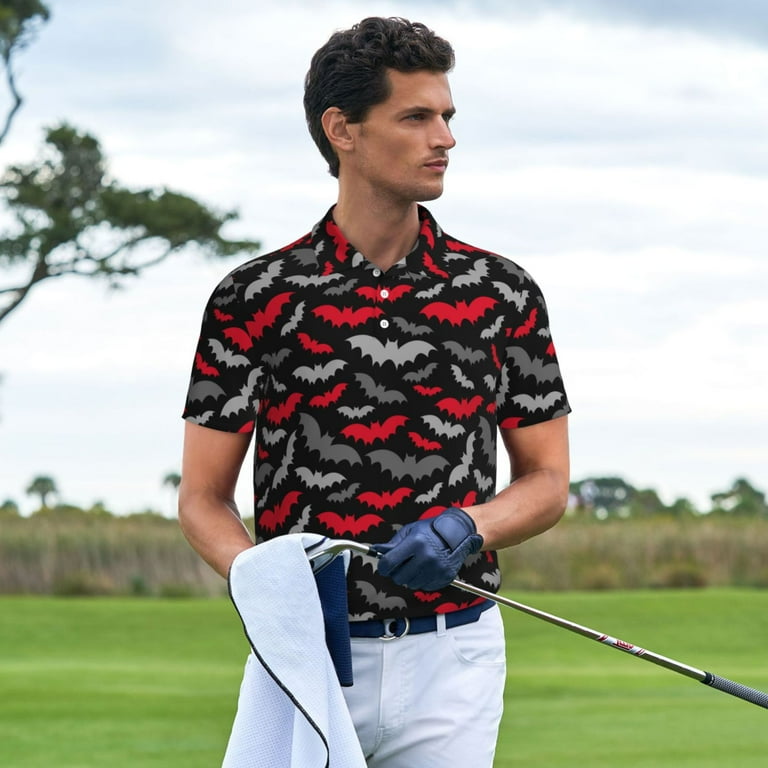 Polo Shirts for Men red grey bat cool black Stylish Casual Mens Polo Shirts Short Sleeve Button Down Classic Mens Golf Polo Shirts Walmart