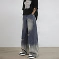 thumbnail image 2 of Luwomo Mens' Leisure Jeans Washed Light Distressed Baggy Loose Fit Straight Wide Leg Trousers High Waist Retro Streetwear Regular Denim Pants Blue,L, 2 of 6