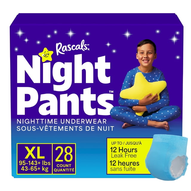 Culotte de nuit d'énurésie absorbante jetable Rascals pour garçons, XL ...