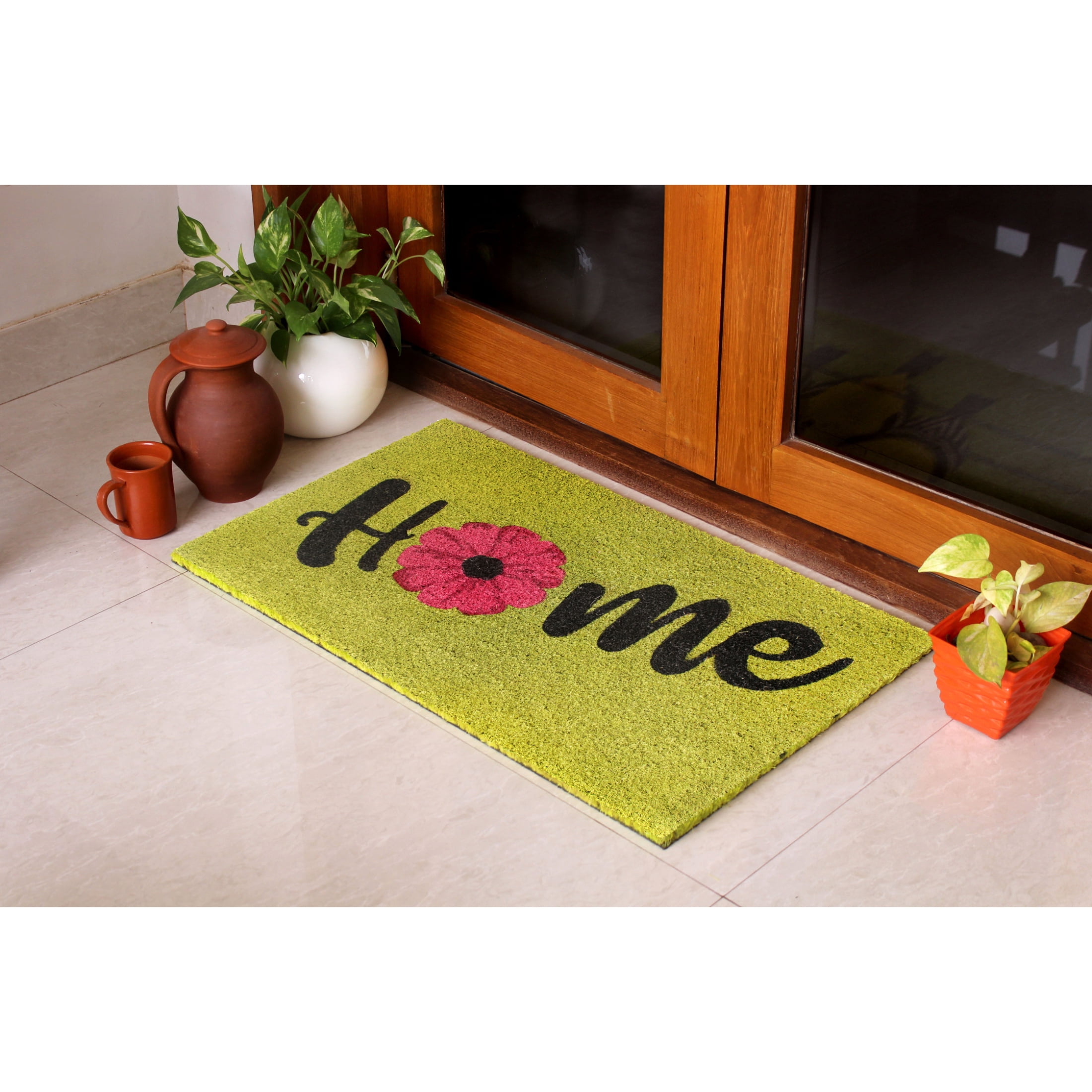 RugSmith Blue Flowers Doormat, 18"x30" - Outdoor Door Mat, Machine Tufted Coir Welcome Mat for Front Door, Decorative Doormat for Outdoor Entrance