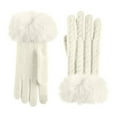 thumbnail image 3 of Winter Gloves for Women with Faux Fur Trimmed Fleece Lined Cable Knit Solid Stretchy Gloves White Free Size, 3 of 7