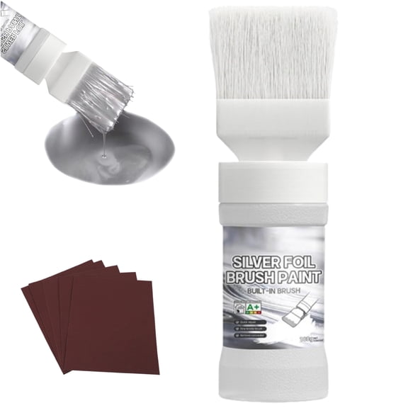 Water-Based Metallic Silver Paint with Built-In Brush, 180g,For Metal, Radiators, Railings & Doors, 180g DIY Restoration Paint, Mess-Free Touch up Paint