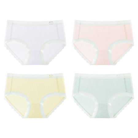 ameIAEA Girl s 4 Pack Panty Set Cute Lace Trim Mid Rise Briefs Soft Breathable Kids Underwear