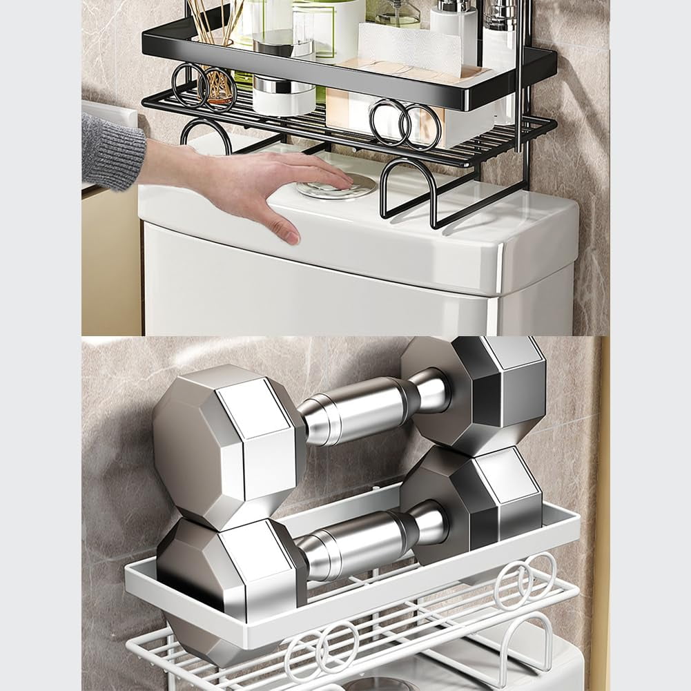 COZONY 13.4" Over The Toilet Storage Shelf, 1-Tier Bathroom Organizer with Adhesive No-Drill Installation, Space Saver for Small Bathrooms,Black