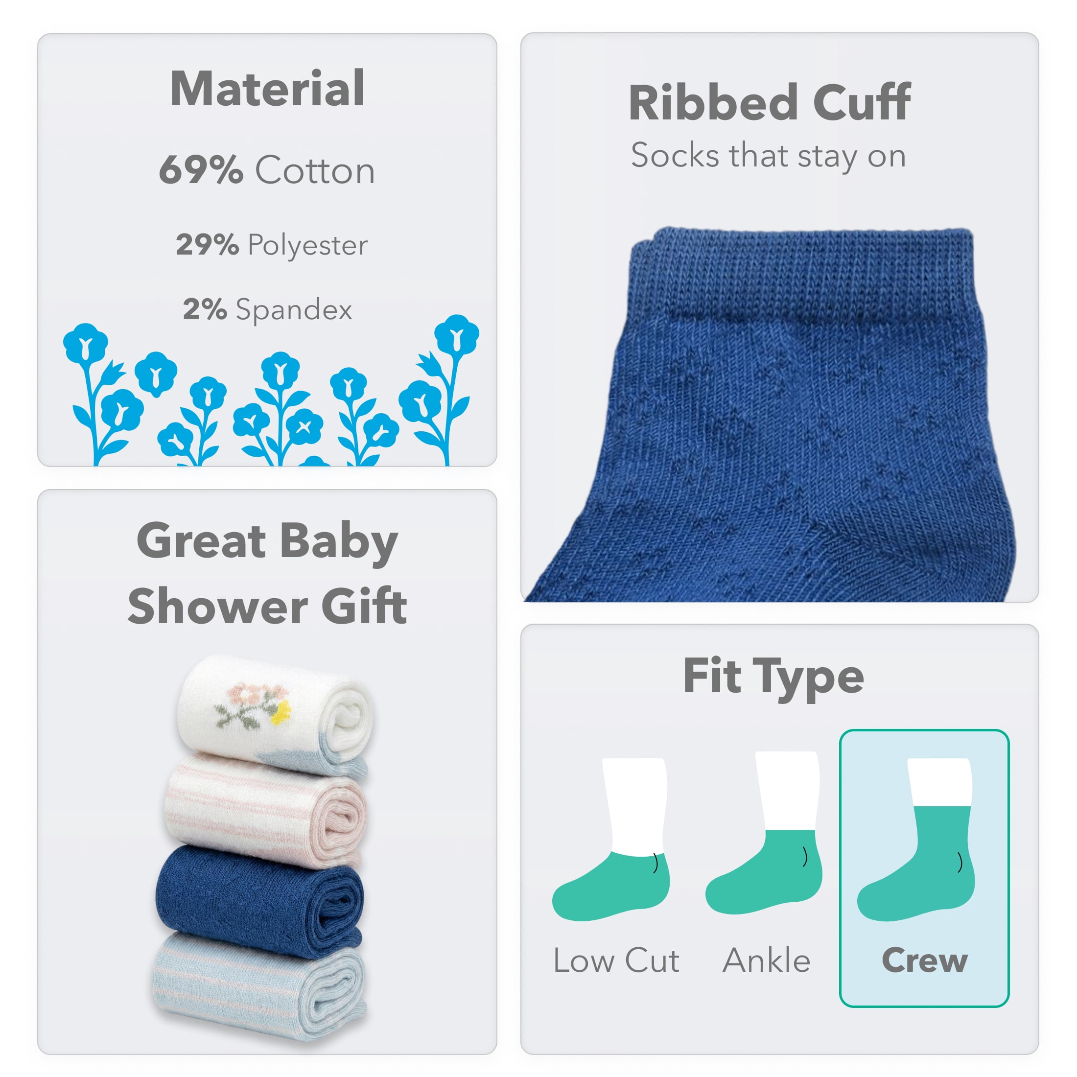 Carter's Child of Mine Baby Girl Crew Socks, 6 Pack, 0-6 Months