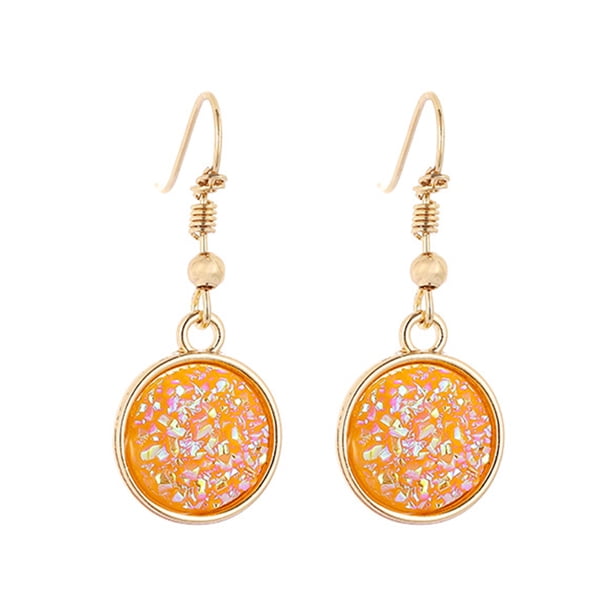 Qarigey 1 par de pendientes colgantes chapados en Drusy, colgantes redondos, accesorios de joyería multicolor, regalos femeninos, decoraciones para Ropa, zapatos y accesorios Miscelánea Naranja Qarigey AP009627-06B