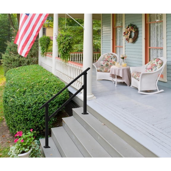 Wrought Iron Handrails for Outdoor Steps - Exterior Hand Rails for Concrete Steps Outside Metal Stair Railing Porch 4 Step