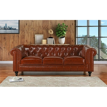 Chesterfield Sofa In Tufted Button Leather Match Light Brown