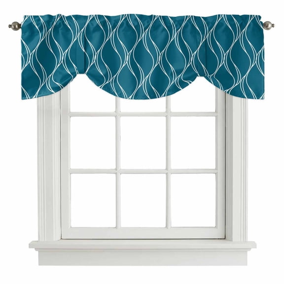 Teal Blue Stripes Tie Up Valance Curtains for Windows, Kitchen Curtains Window Treatments, Simple Geometric Modern Monochrome Short Window Shades Valances for Bedroom Bathroom Cafe 54"x18"