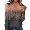 thumbnail image 2 of Craaazy Women's Fashion Printed Fall Tunics Long Gifts Sleeve Tops Cross V Neck Shirts Loose Casual Blouses with Decor Button, 2 of 6