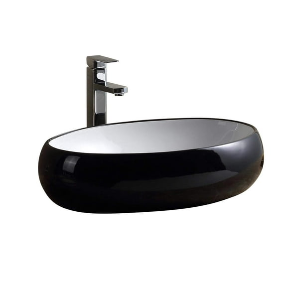 Fine Fixtures Oval Vessel Sink Vitreous China White w/Black Exterior Sides