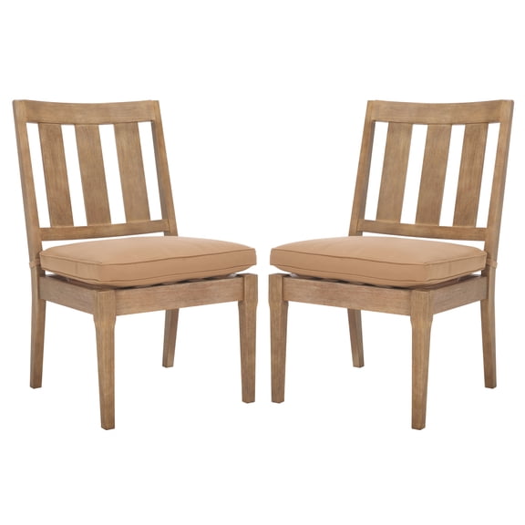 Safavieh Couture Dominica Wood Outdoor Dining Sidechair -Set of 2, Natural/Brown
