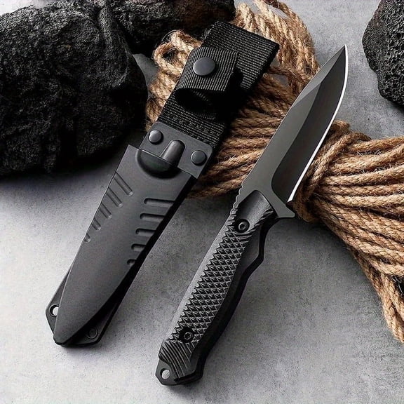 Plys Fixed Blade Knife with Sheath, 3.5 inch Stainless Steel Straight Edge Blade Tactical Survival Knife for Camping Outdoor Sports