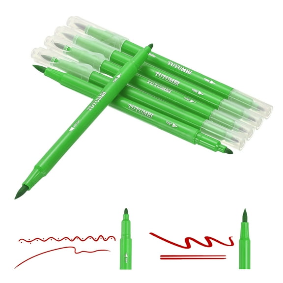 Uxcell Dual Brush Markers, Grass Green Fine and Brush Tip Pen for Coloring, 6 Pcs