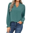 thumbnail image 1 of SAYOO Mujer Primavera Otoño Camisa casual Color sólido Manga larga Cuello en V Blusas con botones SAYOO S M L XL, 1 of 9