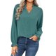 thumbnail image 1 of VISgogo - Blusa informal de manga larga con cuello en V para mujer, color sólido, para primavera y otoño VISgogo moda, 1 of 9