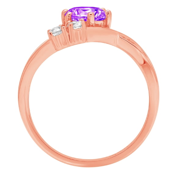 0.87 ct Round Cut Natural Amethyst Three-Stone Engagement Ring for Women in 18K Rose Gold