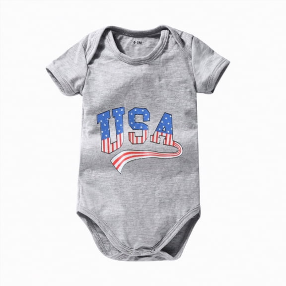 dmqupv Romper for Baby Boy 4th of July Baby Boy Girl Outfits Toddler Baseball Outfit Newborn Romper Infant Jumpsuit American Flag Clothes Grey,6-12 Months
