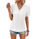 thumbnail image 1 of Camisetas de manga corta con cuello en V para mujer con ribete de encaje, color puro, camisetas de moda transpirables y suaves para el día a día, 1 of 6