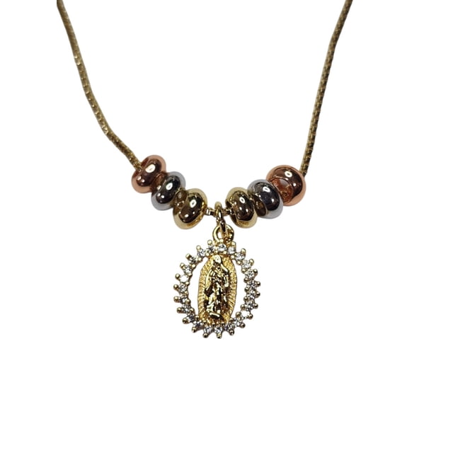 MEDALLA DE VIRGEN ZIRCONIAS PARA BAUTIZO DE ORO LAMINADO