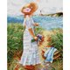 thumbnail image 1 of (RA501) Hilo Algodón Ecológico Bordado 14CT Impresión 2 Hebras 41 * 52 Cm Kit Serie Personajes Punto Cruz Niña Sosteniendo Flores en (gancho), 1 of 9