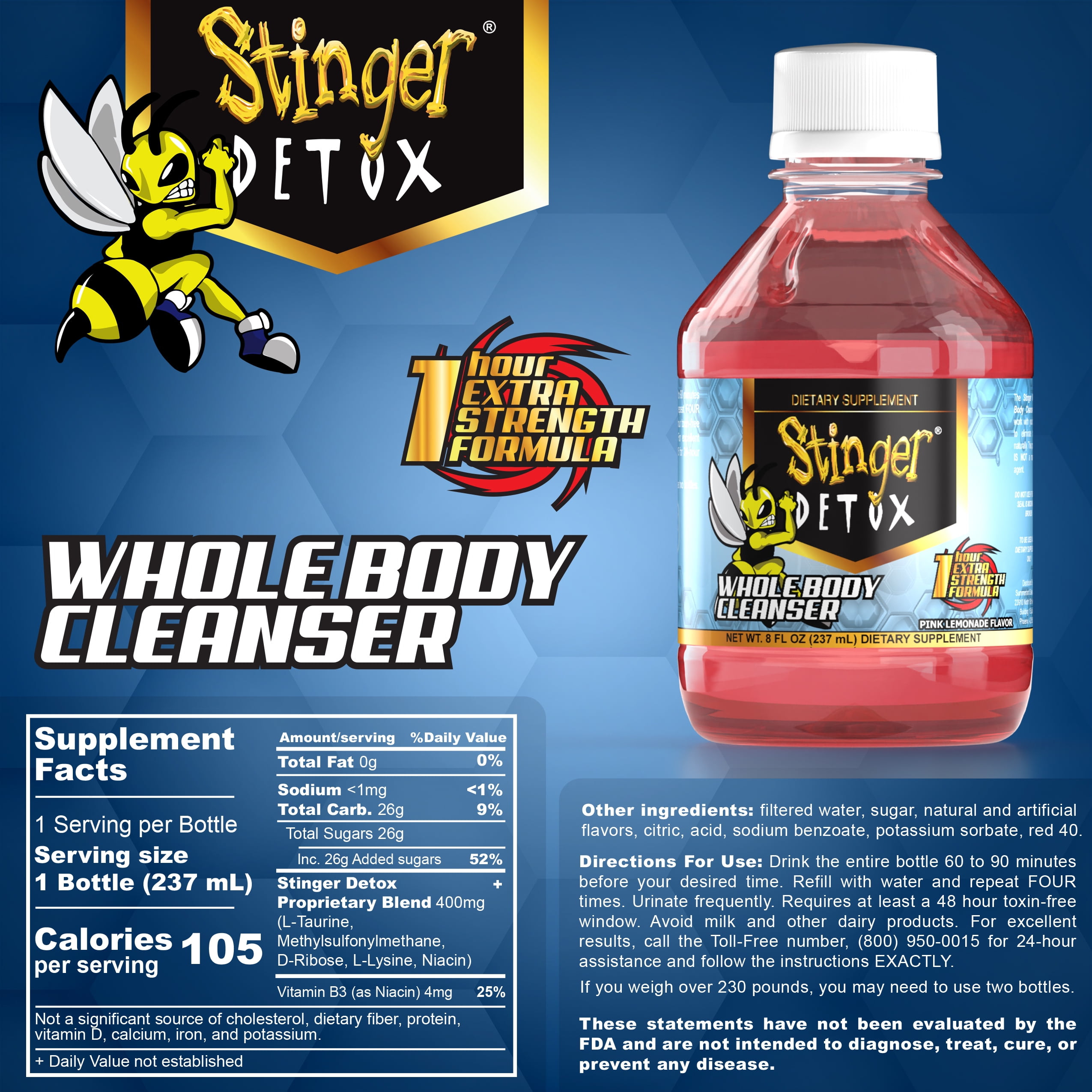Stinger Detox Whole Body Cleanser 1 Hr Extra Strength Drink – Pink Lemonade 8 OZ