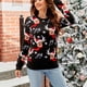 thumbnail image 4 of Jersey de Navidad para mujer, suéter con cuello redondo, manga larga, franjas de diferente Color, suéter informal de Navidad para fiesta en casa A1049 M, 4 of 8