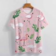 thumbnail image 3 of Flamingo Pattern Womens Tops Women's Fashion Casual Short Sleeve Flower Print Round Neck Pullover Top Blouse, 3 of 6