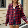 thumbnail image 3 of Scyoekwg Lightweight Coats for Women Button Lapel Plaid Shirts Jackets Long Sleeve Loose Plaid Print Fashion Casual Coats (Red,M), 3 of 8